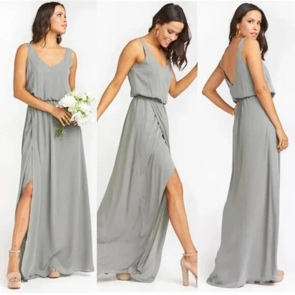 NWT SHOW ME YOUR MUMU Kendall Maxi Dress Gray Slit Low Back Bridesmaid Small - Picture 1 of 5